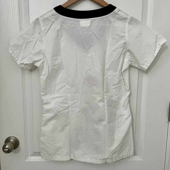 Uniform Advantage UA Scrubs | Christmas Santa's Gift Pocket Top | White | Small - Picture 2 of 2